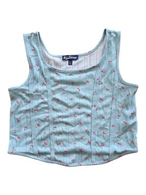Freshman Mint Green Cherry-Print Ribbed Cropped Tank Top Teen Girl 12-14